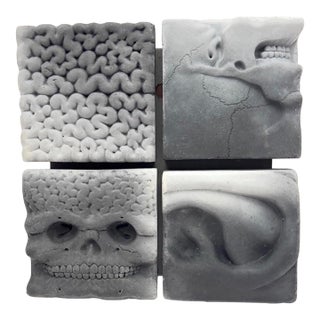 1990s Richard Notkin Ceramic Tile Group: Brain, Skull, Ear, and Skull Profile For Sale