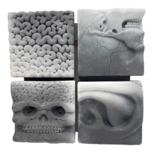 1990s Richard Notkin Ceramic Tile Group: Brain, Skull, Ear, and Skull Profile