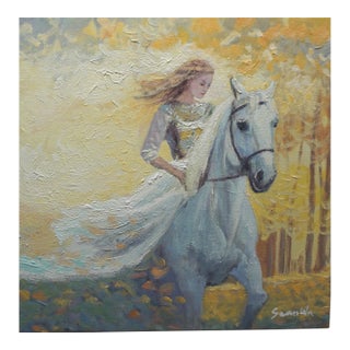 Original Oil Painting, a Girl Galloping on Horseback For Sale