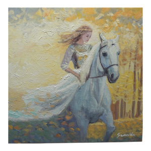 Original Oil Painting, a Girl Galloping on Horseback