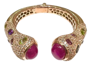 Bochic “Capri” Vintage Ruby & Multi Gem Bangle Set In 18K Gold & Silver