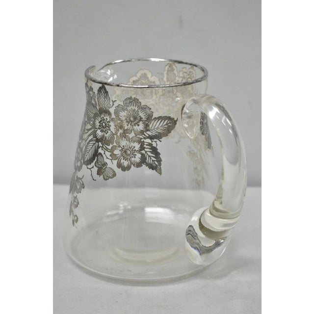 Metal Vintage Art Nouveau Floral Sterling Silver Overlay Crystal Glass Water Pitcher For Sale - Image 7 of 11