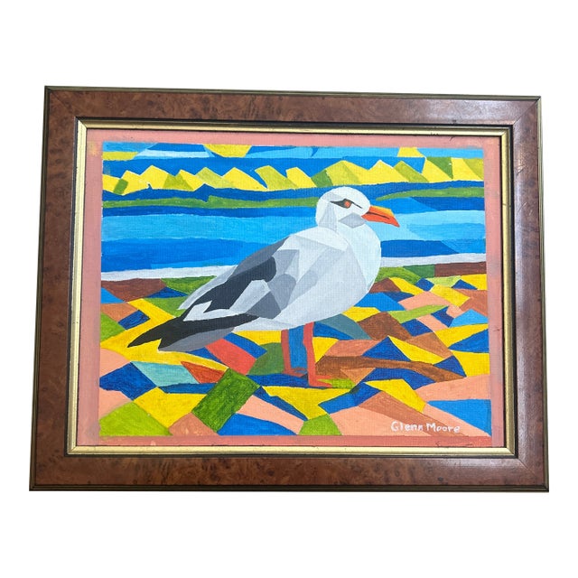 Contemporary Original Glenn Moore Cubist Style Seagull Painting For Sale