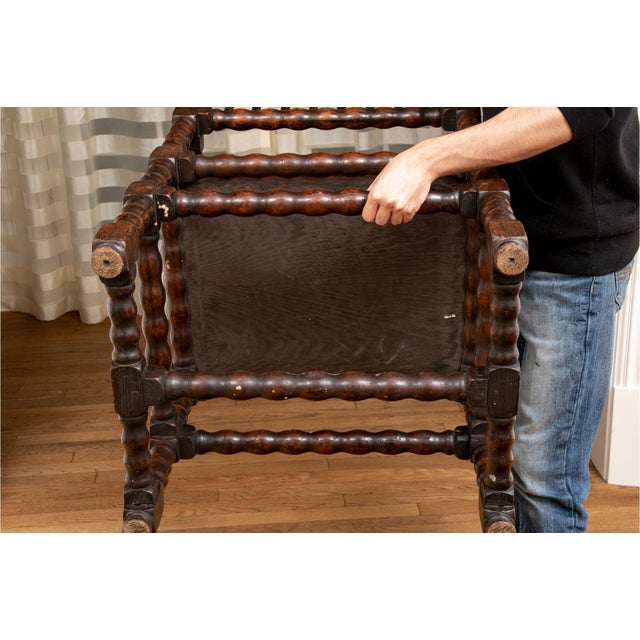 Brown Antique Bobbin Turned Oak Armchair For Sale - Image 8 of 8