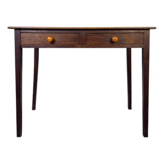 Antique English Oak Two Drawer Side Table on Tapered Legs For Sale