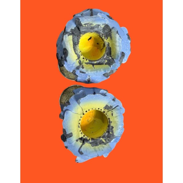 Mid 20th Century Mid 20th Century Italian Tole Flowers Botanical Candle Holders, a Pair For Sale - Image 5 of 9