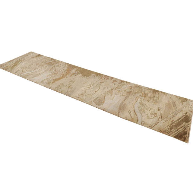 Rug & Kilim Rug & Kilim’s Chinese Art Deco Style Runner in Beige-Brown Wave Pictorials For Sale - Image 4 of 8