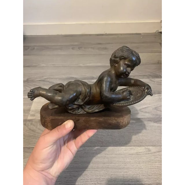 Renaissance 18thc French Antique Renaissance Bronze Sculpture "Reclining Cherub Artist" For Sale - Image 3 of 12
