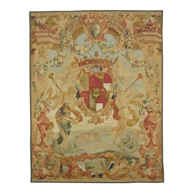 Textile Vintage Woven Crest Tapestry For Sale - Image 7 of 9