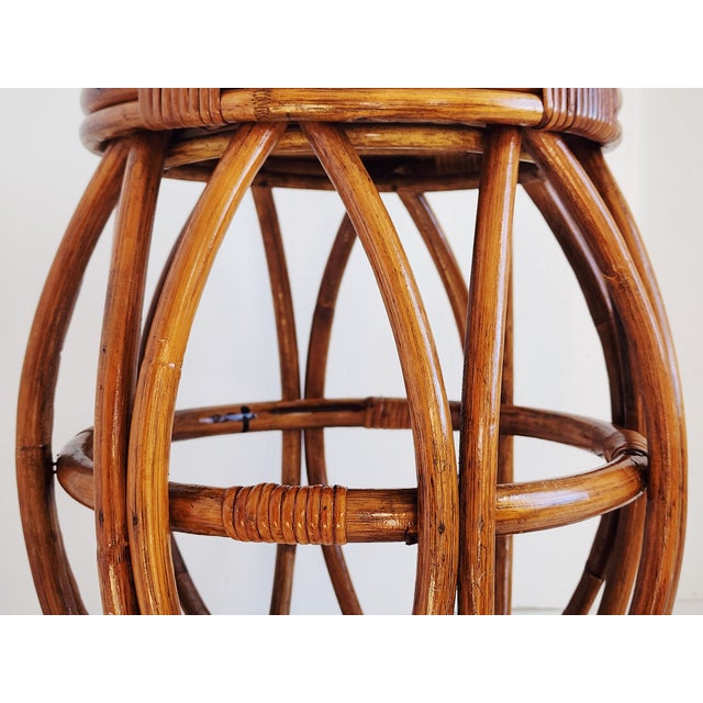 Chocolate Vintage Bamboo & Rattan Drum Stool For Sale - Image 8 of 11