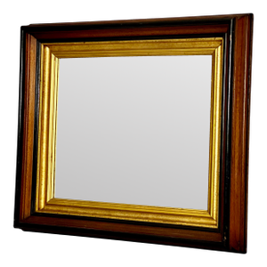 19th Century Victorian Parcel Gilt and Ebonized Walnut Mirror With Deep Frame