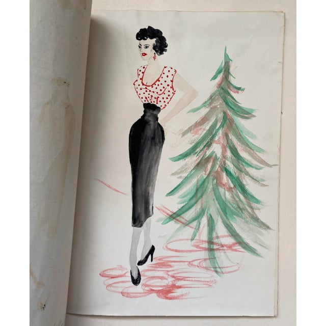Paint 1950s Mid Century Portfolio of Fashion Paintings For Sale - Image 7 of 11