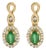 10K Yellow Gold Oval Cut Green Emerald 5x3 mm and 1/7 Cttw Round Diamond Dangle Earrings For Sale