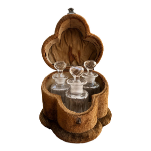 19th Century French Velvet Travel Perfume Caddy With Three Perfume Bottles