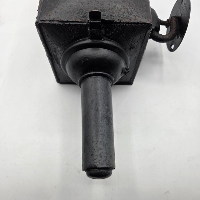 Black Antique c.1890s Carriage Buggy Spring Candle Side Lamp W/ Red Lens For Sale - Image 8 of 9