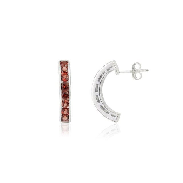 Metal Deep Red Garnet Birthstone Earrings in Sterling Silver for Mom's Gift- 2 Pieces For Sale - Image 7 of 10
