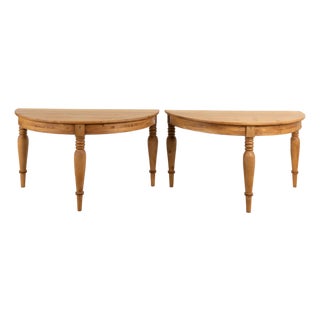 Pair of 19th Century Swedish Pine Demilune Console Tables For Sale