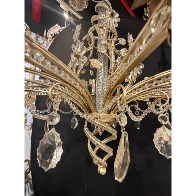 1940s French Silver Leaf and Crystal Chandelier 12 Lights For Sale - Image 4 of 9