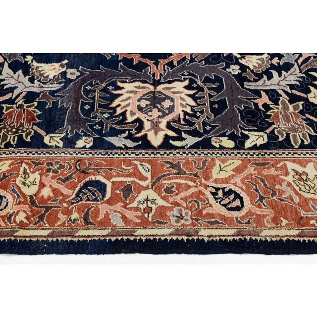 1950s Vintage Persian Sultanabad Style Hand-Knotted Wool Area Rug – Navy & Terracotta For Sale - Image 5 of 11
