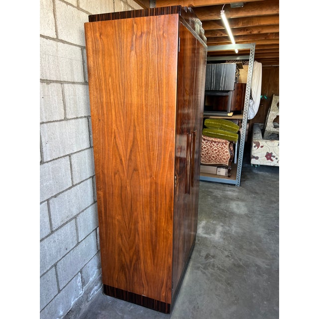Exceptional Art Deco Petite Armoire in Bookmatched Flamed Walnut & Macassar Detailing For Sale - Image 13 of 15