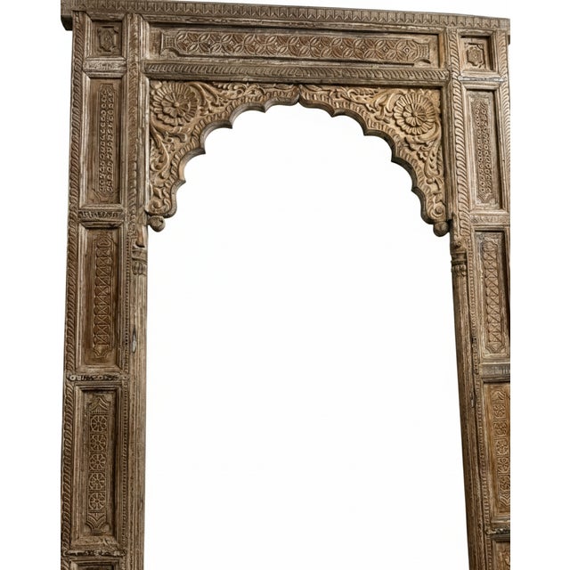Mid-Century Modern Antique Carved Indian Jharokha Arch Doorway | Old World Architectural Salvage 108 For Sale - Image 3 of 5