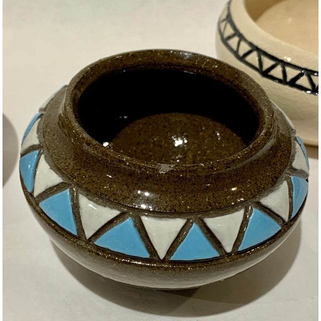 This is a lovely trio hand crafted pottery that would be perfect in the kitchen for spices or salt! Would also be fabulous...