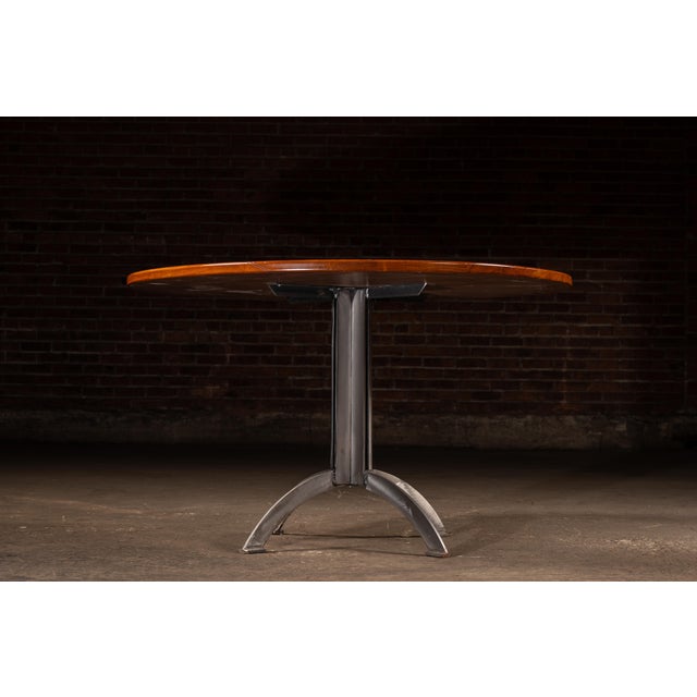 Vintage Hardwood Dining Table With Industrial Chic Steel Pedestal Base For Sale - Image 4 of 10
