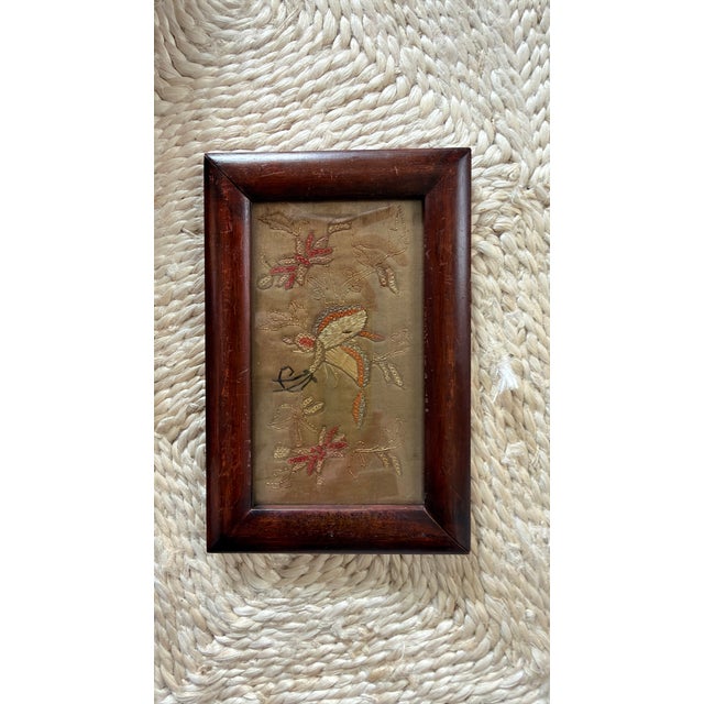 A quiet, meditative little treasure from the Victorian era — this framed silk embroidery panel depicts a naturalist...