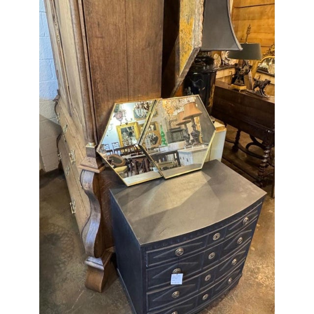 Modern Pair of Italian Hex Brass Mirrors For Sale - Image 3 of 7