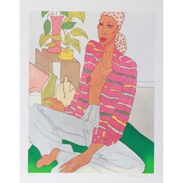 Woman in Pink Shirt, Vasilios Janopoulos Lithograph For Sale