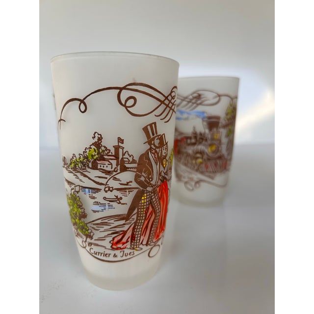 1950's Currier & Ives "Americana" Frosted Glass Tumblers -Set of 6 For Sale - Image 9 of 12