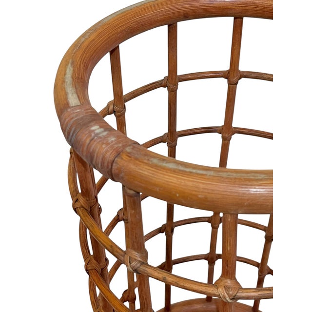 Brown Vintage French BoHo Bamboo and Rattan Umbrella Stand For Sale - Image 8 of 16