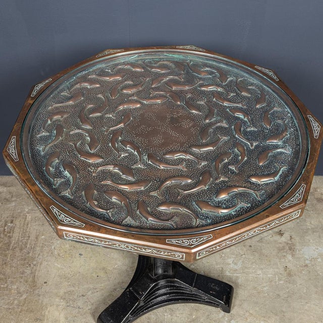 Metal Vintage Spanish Embossed Copper Table by Malart, 1930 For Sale - Image 7 of 18