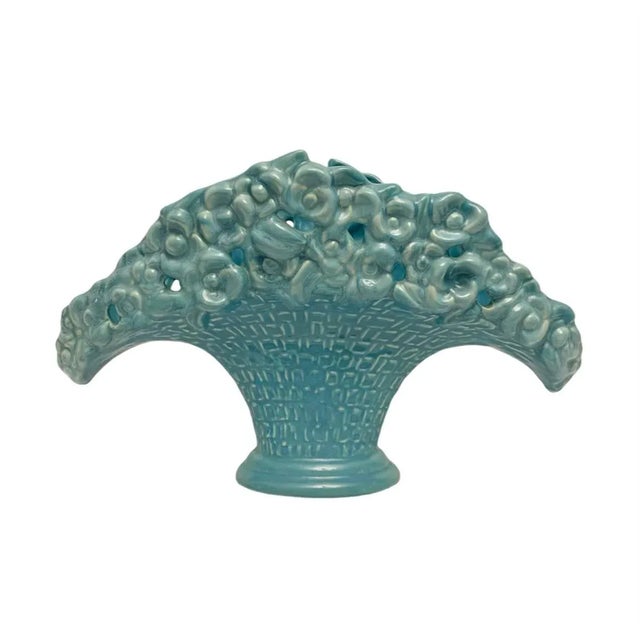 Mid-Century Modern Mid Century Royal Haeger Pottery Blue Floral Vase R386 Usa For Sale - Image 3 of 6