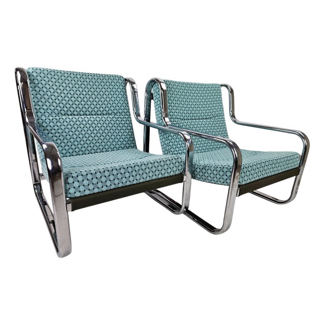 Vintage Italian Chairs in Chrome Frame, 1970s, Set of 2 For Sale