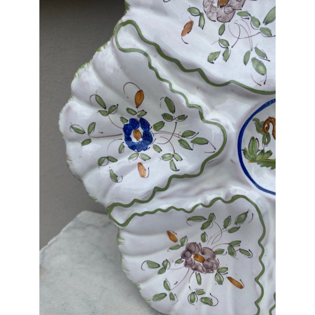 French Faience Oyster Plate With Bird Moustiers Style Circa 1940 For Sale - Image 4 of 8