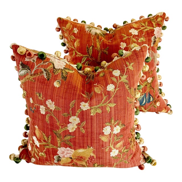 Scalamandré Floral Pillows - A Pair For Sale