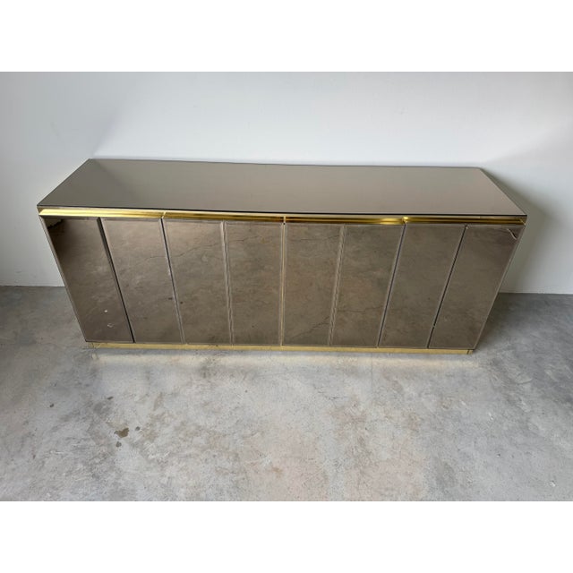 Metal 1970s Hollywood Regency Ello Brass & Beveled Mirror Credenza Sideboard For Sale - Image 7 of 17