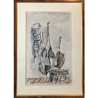 Yosl Bergner, Israeli Yosl Bergner Modernist Watercolor Painting Drawing Pots, Pans For Sale