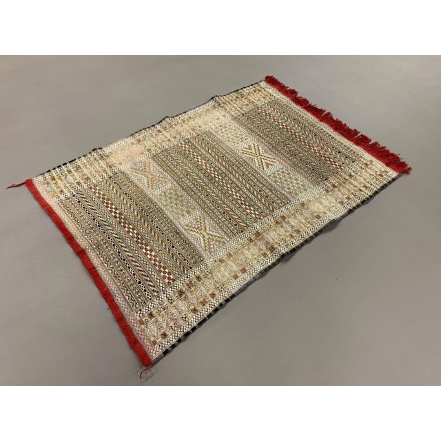 Vintage Moroccan Vegan Silk/Wool Berber Kilim Rug For Sale - Image 12 of 12