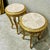French Style Side Table Set of 2 – Beige Marble Topped With Gold Leaf Details For Sale - Image 4 of 7