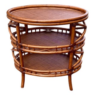 Palecek Rattan Bamboo 3 Tier Table For Sale