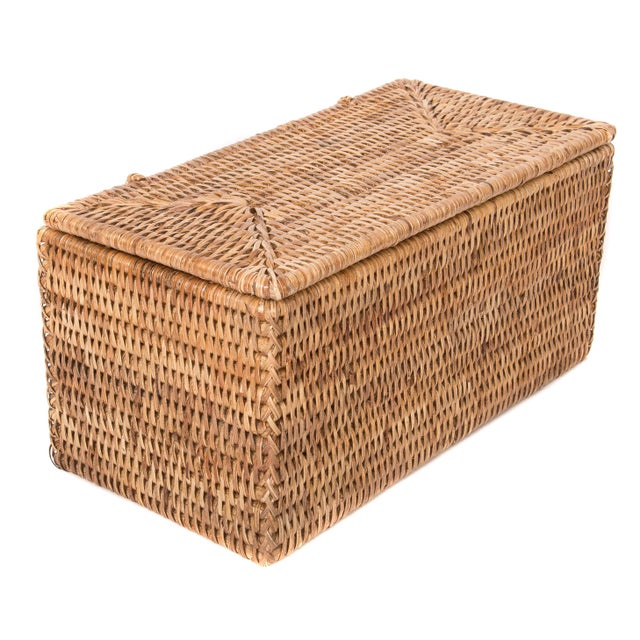 Artifacts Rattan Rectangular Double Tissue Roll Box With Lid For Sale - Image 4 of 4