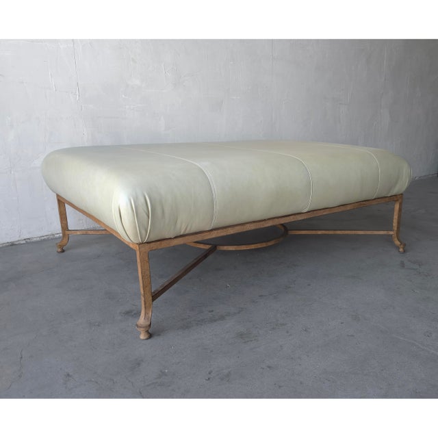 Large-scale Henredon Upholstery Collection ottoman featuring a generously cushioned upholstered top in butter soft leather...