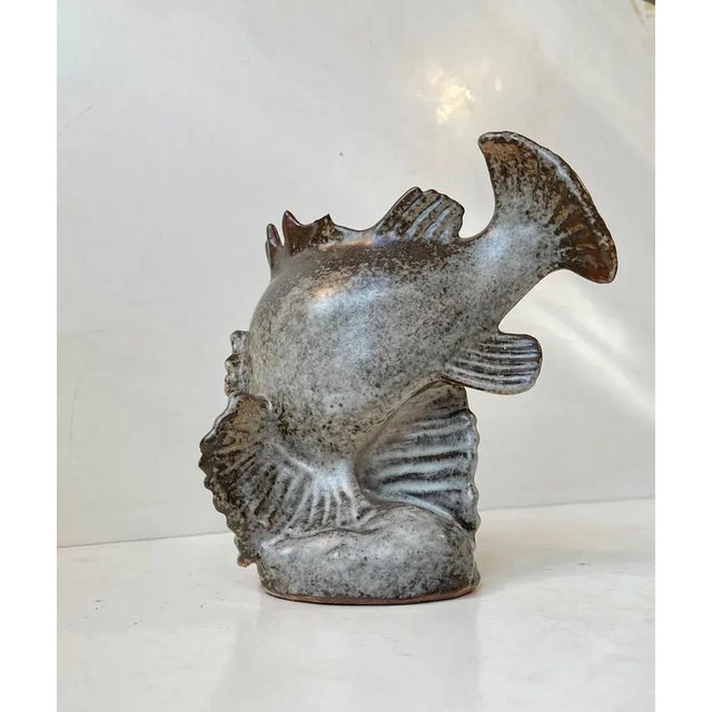 Stoneware Dragon Fish Sculpture by Carl Hugo Liisberg for Saxbo, 1940s For Sale - Image 4 of 13