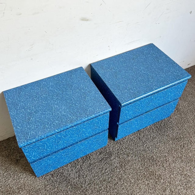 Infuse your bedroom with vibrant, contemporary flair with this pair of Postmodern Aquatic Blue Laminate Nightstands....