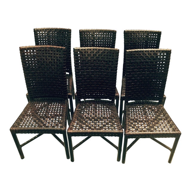 Vintage McGuire Bamboo and Woven Leather Strap Dining Chairs Set of 6