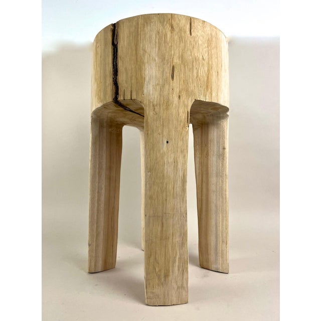 Rustic Handcarved Teak Wood Side Table in Bleached For Sale - Image 11 of 13