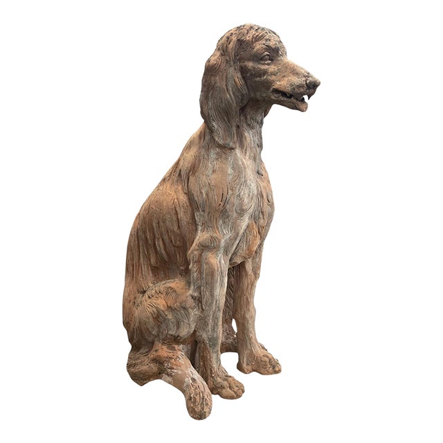 Antique-Inspired Terracotta Seated Setter or Spaniel Garden Statue For Sale