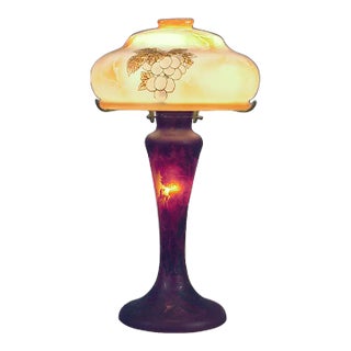 1910s Reproduction Emile Gallé Lamp Base With Vintage Shade, Art Nouveau For Sale